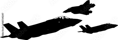 Vector illustration of black jet fighters on the white background.
