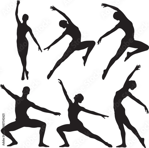 Abstract dancers in motion silhouette ballet