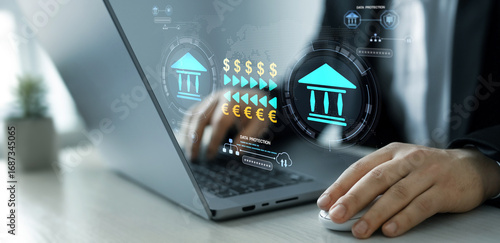 Принти на полотні Secure bank transfers and financial transactions with data protection, encryption, and privacy for safe online and international payments