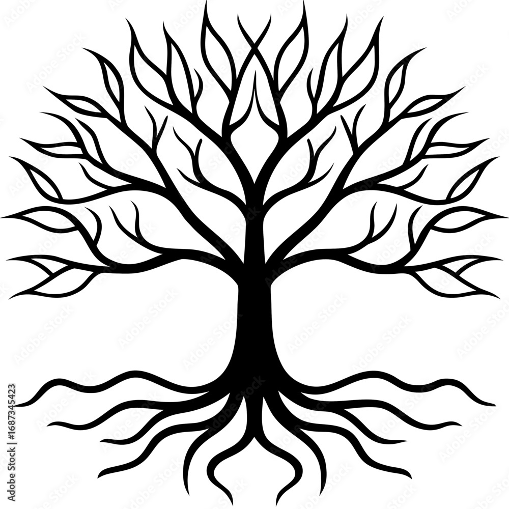 Obraz premium Elegant Tree Roots & Branches Line Art