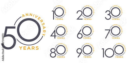 Collection of anniversary logo design. Celebration Day Custom Vector Graphics Concept	