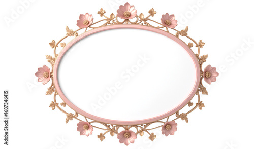 ピンクとゴールドの楕円形のロココ調フレーム額縁
