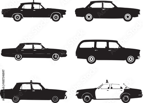 Black and white vehicle silhouettes sedan station wagon