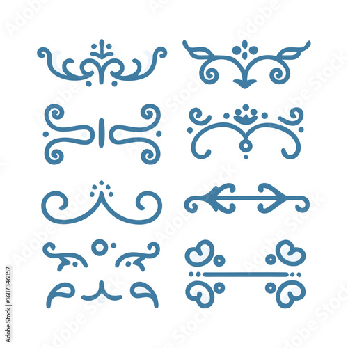 Elegant Decorative Ornaments Dashed Line Set. Minimal Vector Flourishes for Invitations