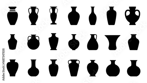 Collection of Black Silhouettes of Various Ancient and Modern Vases