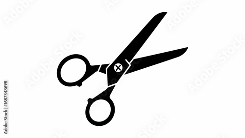 Black open scissors cutting tool graphic vector illustration icon