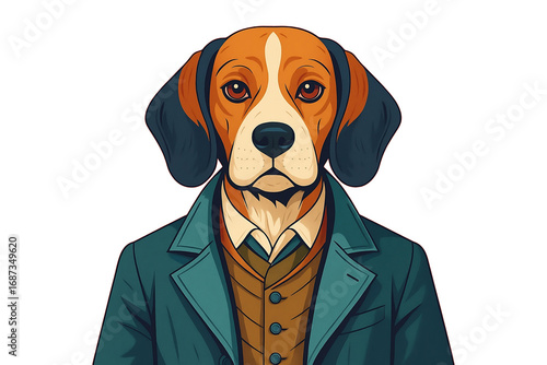 beagle dog portrait confident young leather jacket illustration artwork design pet owner