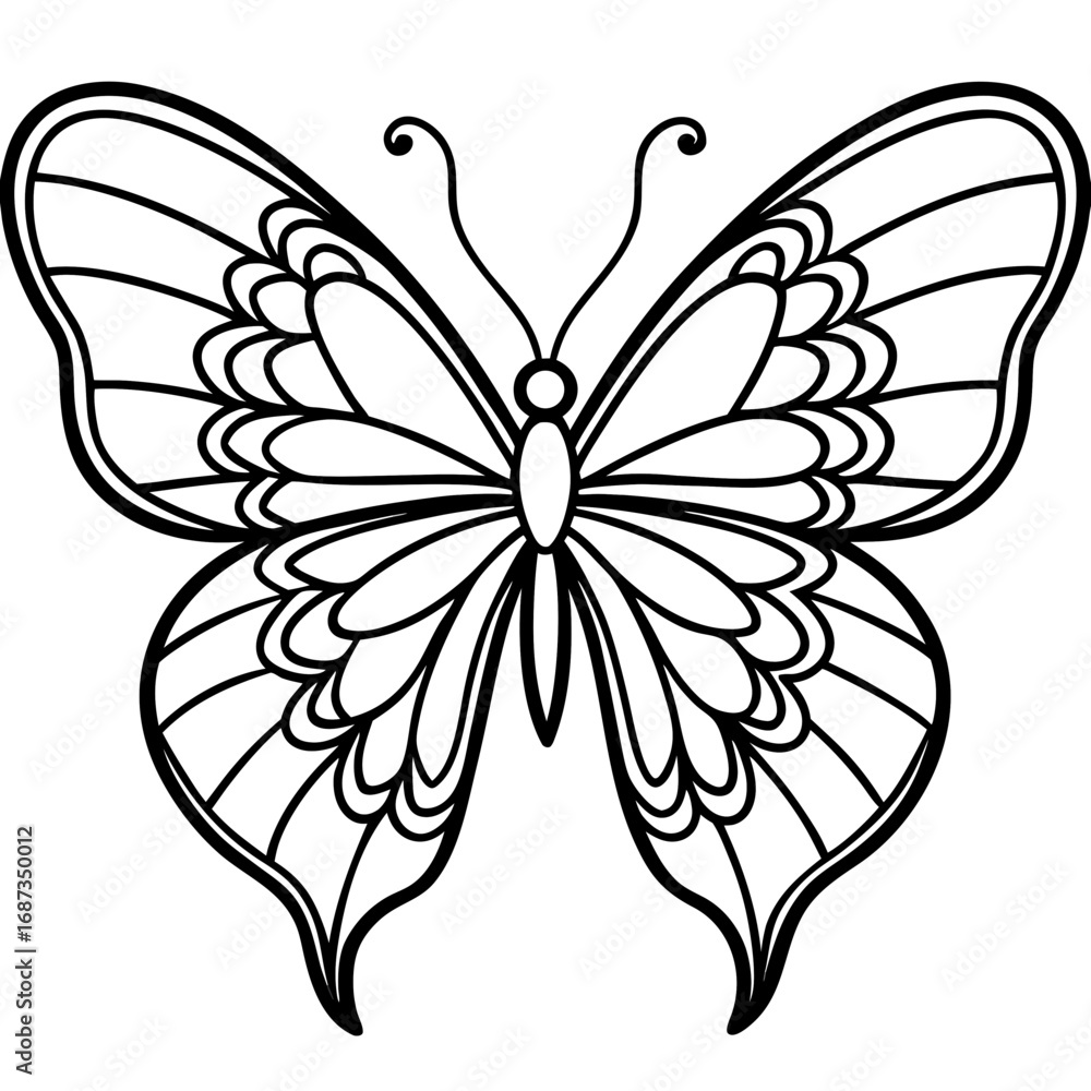 Obraz premium Floral Winged Butterfly Line Art