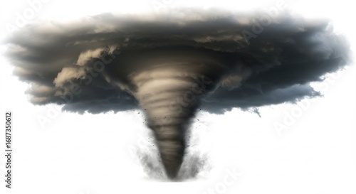 Naklejka 暗く渦巻く巨大な竜巻 迫力ある自然現象 灰色の雲が激しく回転. AI Generated
