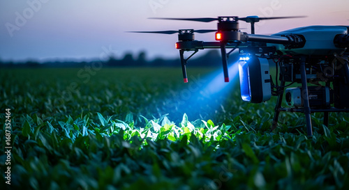 Wallpaper Mural Advanced agricultural drone examining crop health during evening using integrated illumination Torontodigital.ca