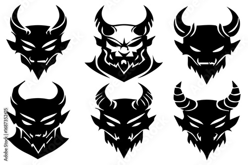 Evil Demon Faces Silhouette Vector | Scary Monster Head Clipart for Halloween