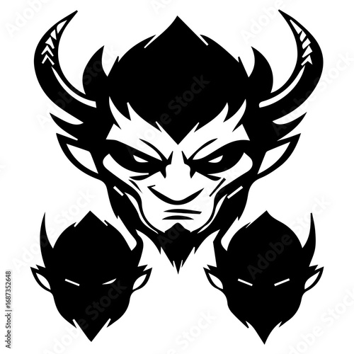 Evil Demon Faces Silhouette Vector | Scary Monster Head Clipart for Halloween