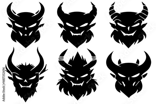 Evil Demon Faces Silhouette Vector | Scary Monster Head Clipart for Halloween