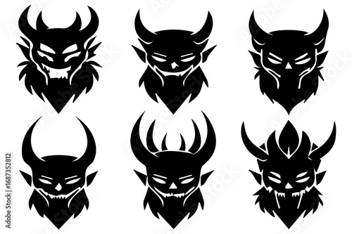Evil Demon Faces Silhouette Vector | Scary Monster Head Clipart for Halloween