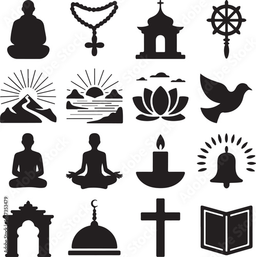 Religious and Spiritual Symbols Icons Set illustration vector