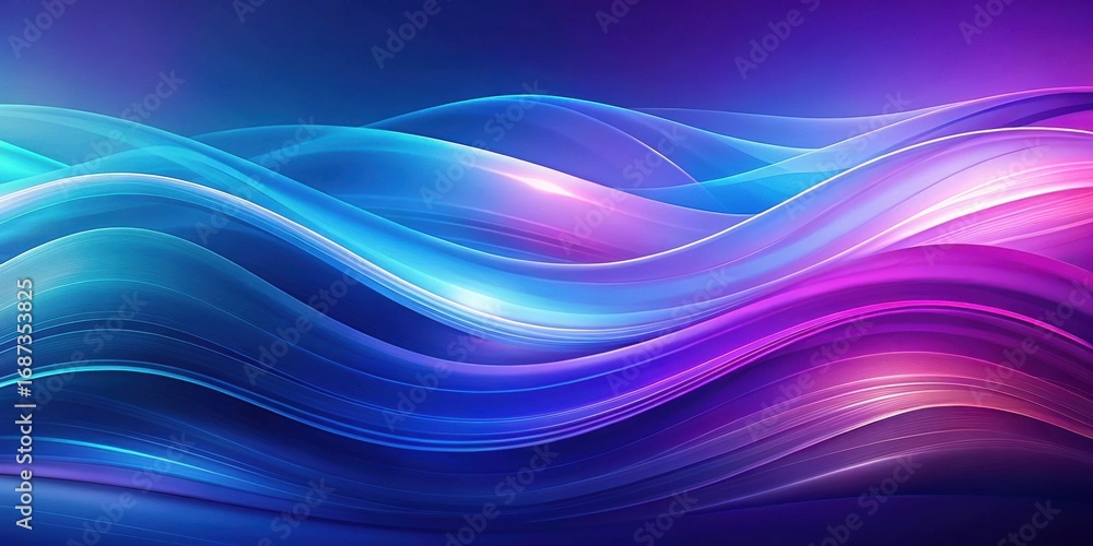 Fototapeta premium Abstract Flowing Neon Hues Serene Digital Waveforms of Vivid Blue and Purple