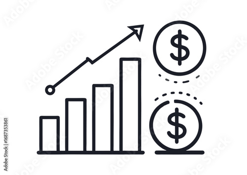 Financial Growth and Investment Returns Illustrated with Upward Trend Bar Chart and Coins
