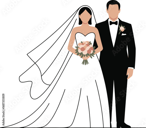 Elegant bride and groom celebrate their wedding day with style and grace in a modern minimalist design