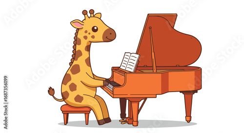 Giraffe Playing Piano - Cute Cartoon Animal Playing Music