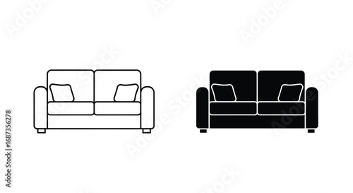 Sofa Icon - Outline and Solid Version of a Couch