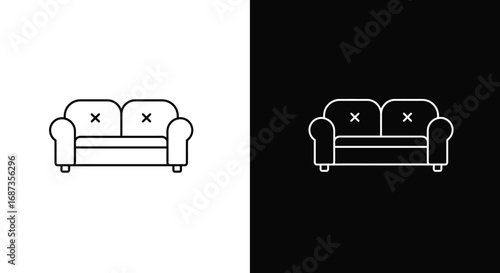 Sofa Icon - Outline and Solid Version of a Couch
