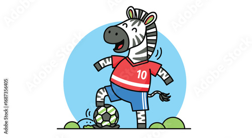 Cartoon Zebra Soccer Player - Zebra Kicking a Soccer Ball