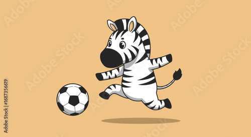 Cartoon Zebra Soccer Player - Zebra Kicking a Soccer Ball