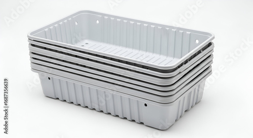 Wallpaper Mural Stacked neutral plastic trays in a minimalist setting offering storage solutions Torontodigital.ca