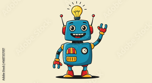 Cartoon Robot with Lightbulb - Creative and Fun Character
