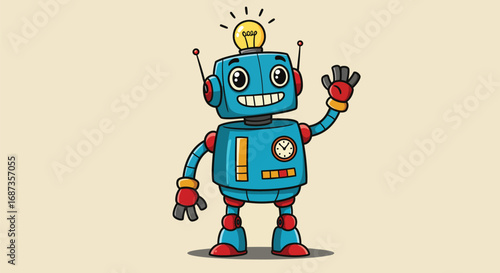Cartoon Robot with Lightbulb - Creative and Fun Character