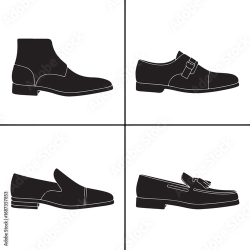 Black leather footwear collection boot monk strap shoe