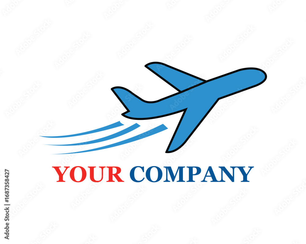 Obraz premium Blue Airplane Travel Logo Vector for Company Branding