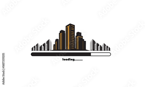 City Skyline Loading Progress Vector Illustration