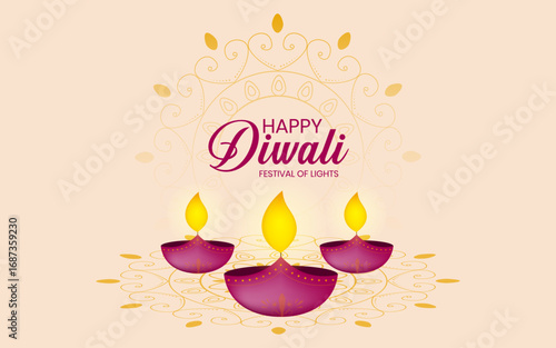 Indian festival of lights Happy Diwali, holiday Background, Diwali celebration greeting card, abstract vector illustration design.