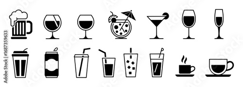 Collection of diverse beverage icons, from beer to coffee