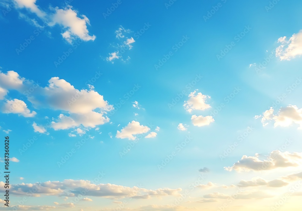 Obraz premium Serene blue sky filled with fluffy white clouds on a sunny summer day