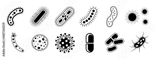 Collection of Diverse Microbe and Medical Pill Icons