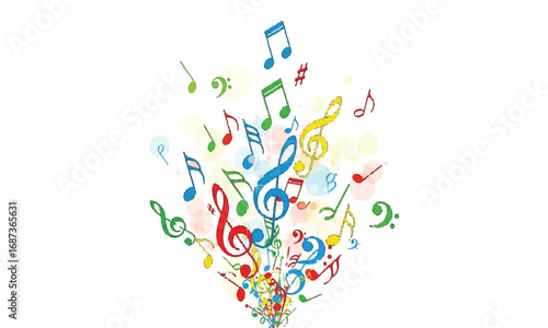 Colorful music notes illustration on a white background. Music theme design element.