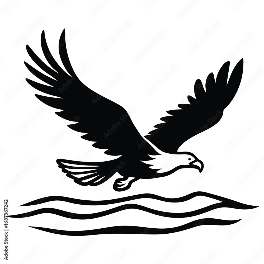 Obraz premium Bald Eagle Flying Soon Eagle Detailed black-and-white line art of a bald eagle in mid-flight with wings fully spread and talons forward, dynamic perspective, crisp vector-ready ink outlines, high-cont