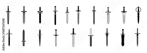 Collection of Diverse Sword Silhouettes on White Background