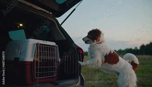 Dog at car trunk