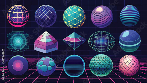 A collection of colorful spheres arranged on a black background, showcasing various hues and sizes..eps
