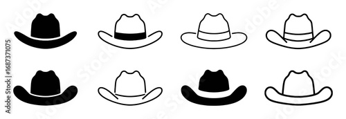 Collection of Cowboy Hat Icons: Solid Black and Outline Styles