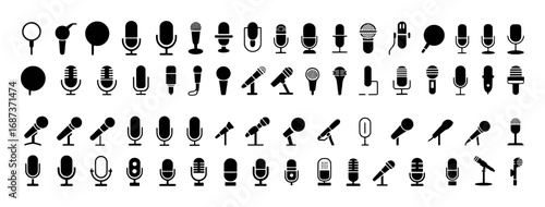 Collection of Diverse Microphone Icons for Audio and Recording Applications