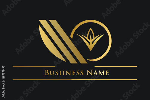 Vector art of sophisticated golden business logo design with abstract shapes and elegant typography on a, ideal for a modern and luxurious brand identity