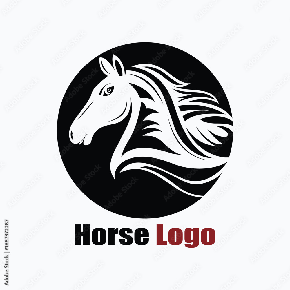 Fototapeta premium Elegant Black and White Horse Head with Flowing Mane Logo