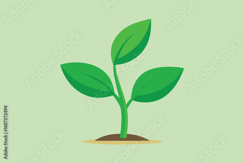 Vector art of a vibrant green sprout emerges from the earth, its three leaves reaching towards the sun, symbolizing growth, renewal, and the promise of new beginnings