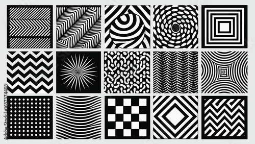 A collection of various wall patterns showcasing different designs and colors for interior decoration..eps