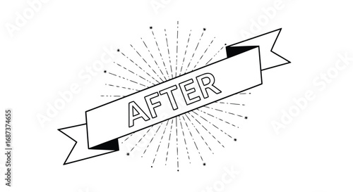 Vector illustration of hand drawn banner with the word after and sunburst lines