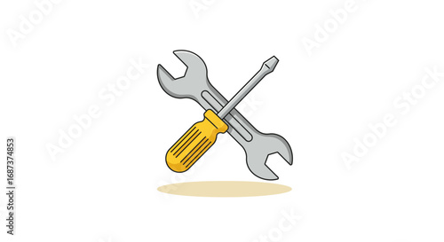 Hand tools icon with wrench and screwdriver in simple flat design
